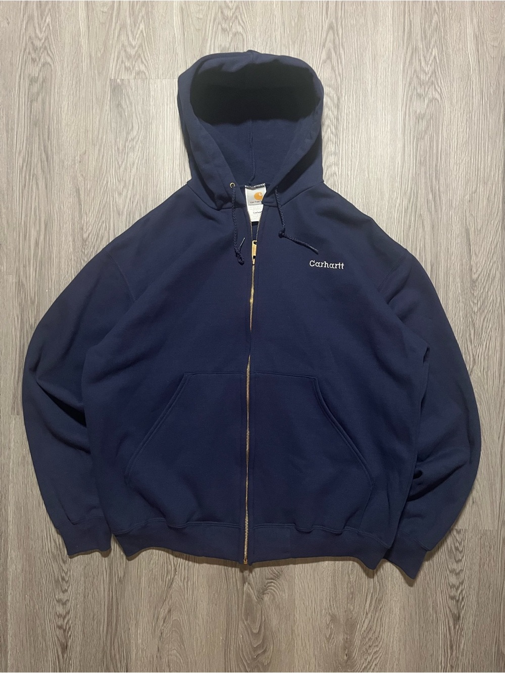 Vintage 2000s Carhartt full zip hoodie sweater blue embroidered logo men’s large
